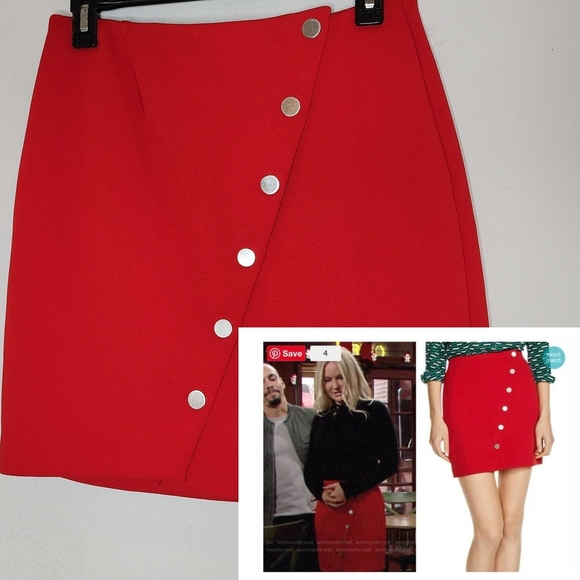 Maje Snap Asymmetrical Button Red Justine Mini Skirt Size 40 Size 8 - Picture 1 of 16